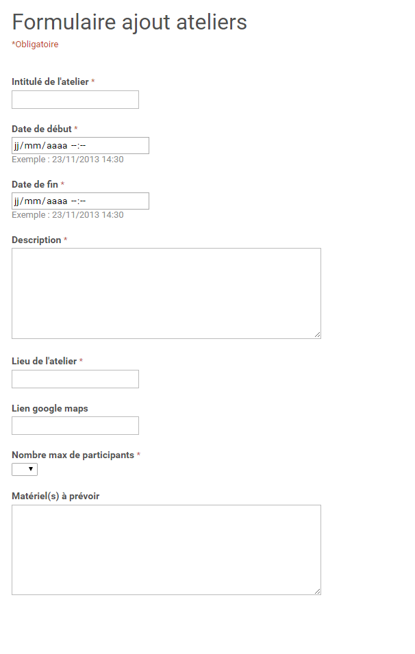 Etape de configuration module Gestion des inscriptions à un atelier